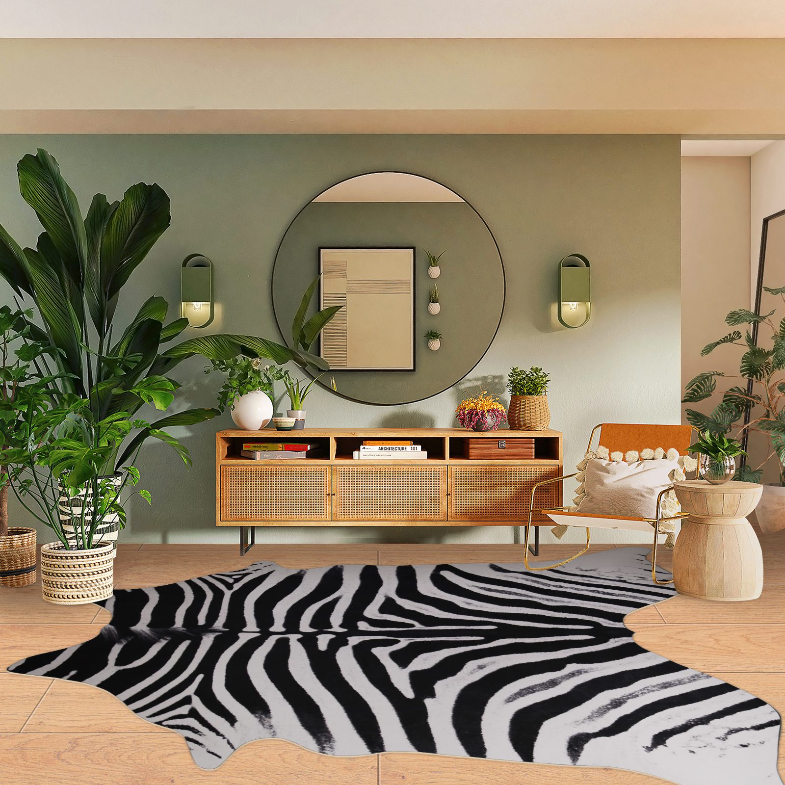 Perfectly sized cowhide rug in a modern space