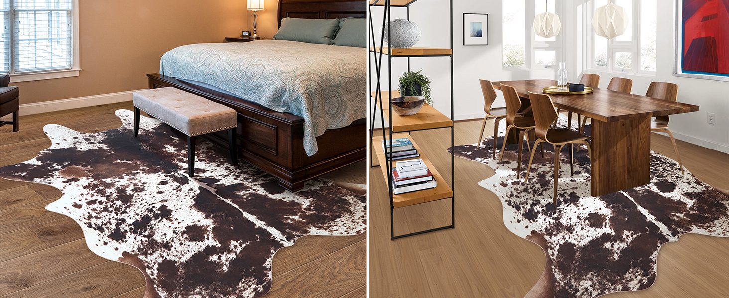 Faux Cowhide Rug Non-slip Brown Cow Print Rug for Living Room and 