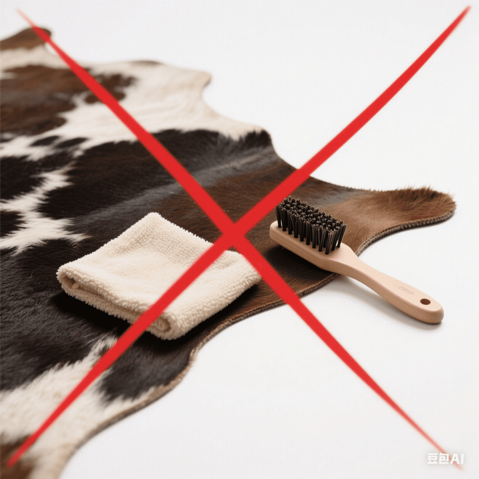 Faux cowhide rug airing out in sunlight to remove odors and freshen up