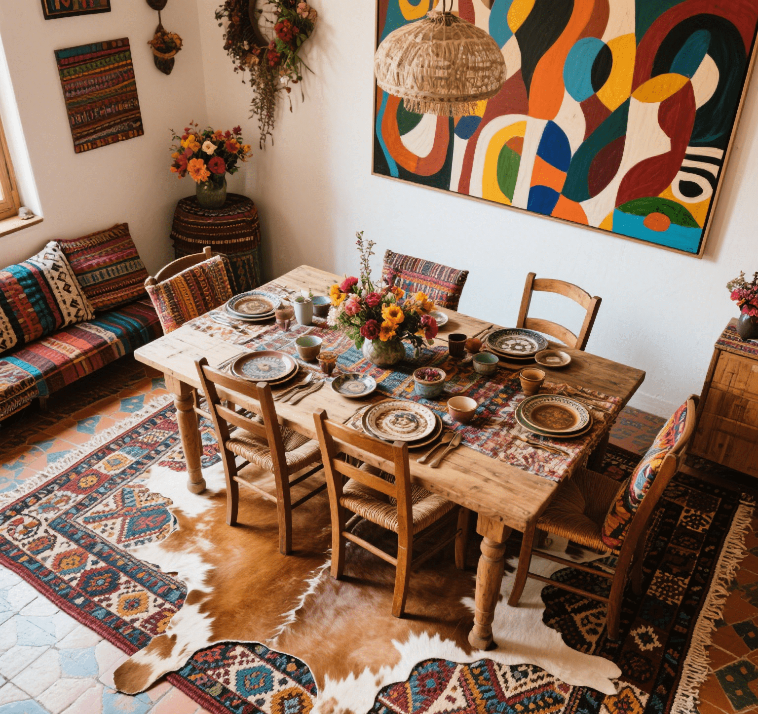 Wall-mounted faux cowhide rug — unconventional-cowhide-rug-ideas. 