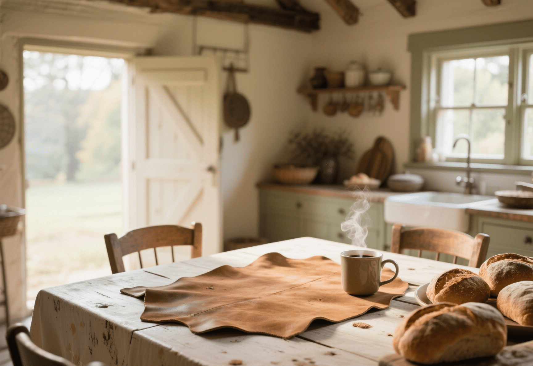 faux cowhide placemats with neutral-toned table setting