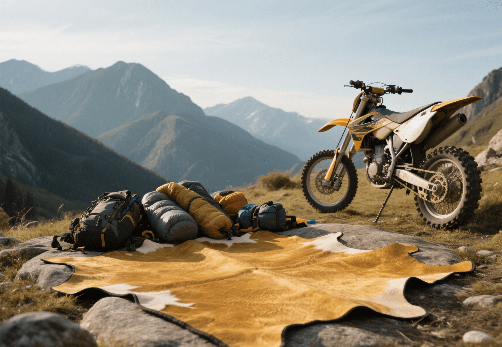 cow print rug used for portable outdoor lounging