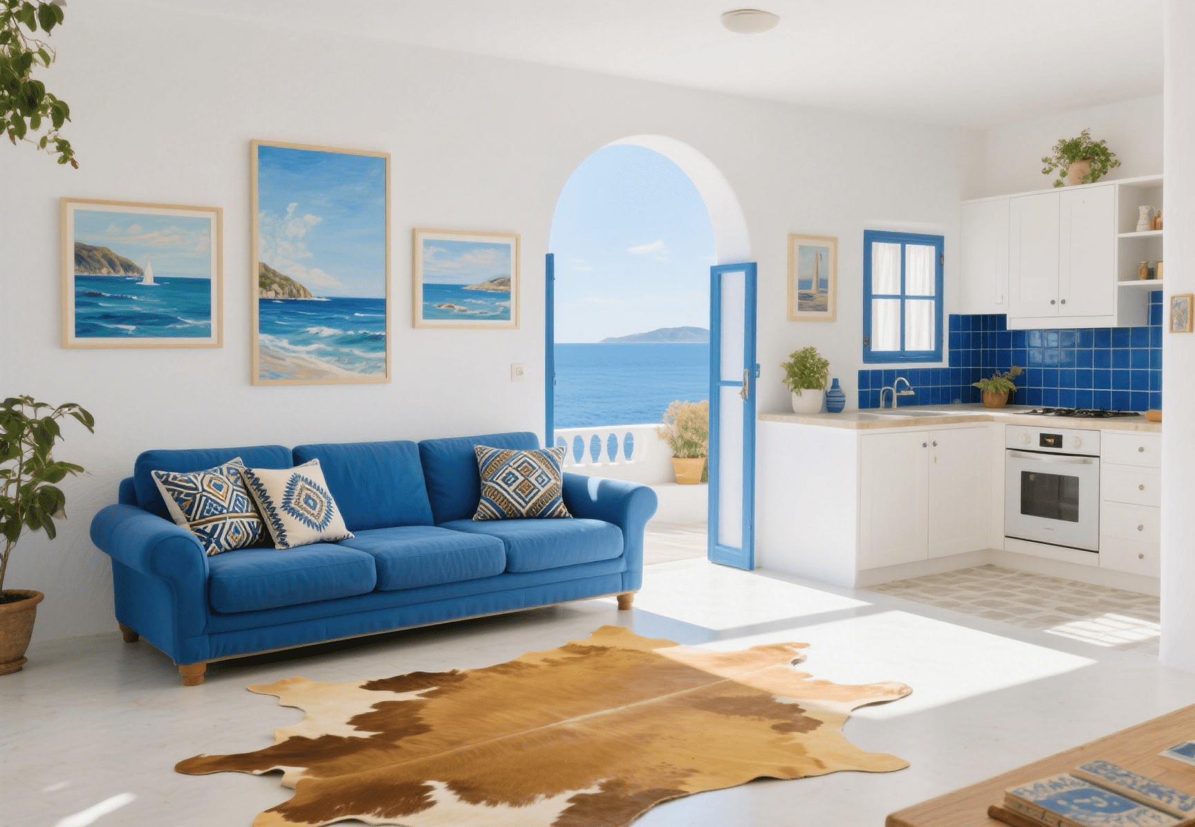 3. Layered Looks with Woven and Rattan Textures Mediterranean villas are famous for embracing natural fibers like jute, sisal, and rattan. Faux cowhide rugs can be used to layer on top of larger woven rugs, offering an extra layer of visual interest. This layered look works especially well in open-plan villas or patios where you're trying to define zones—like a reading nook or lounge area.