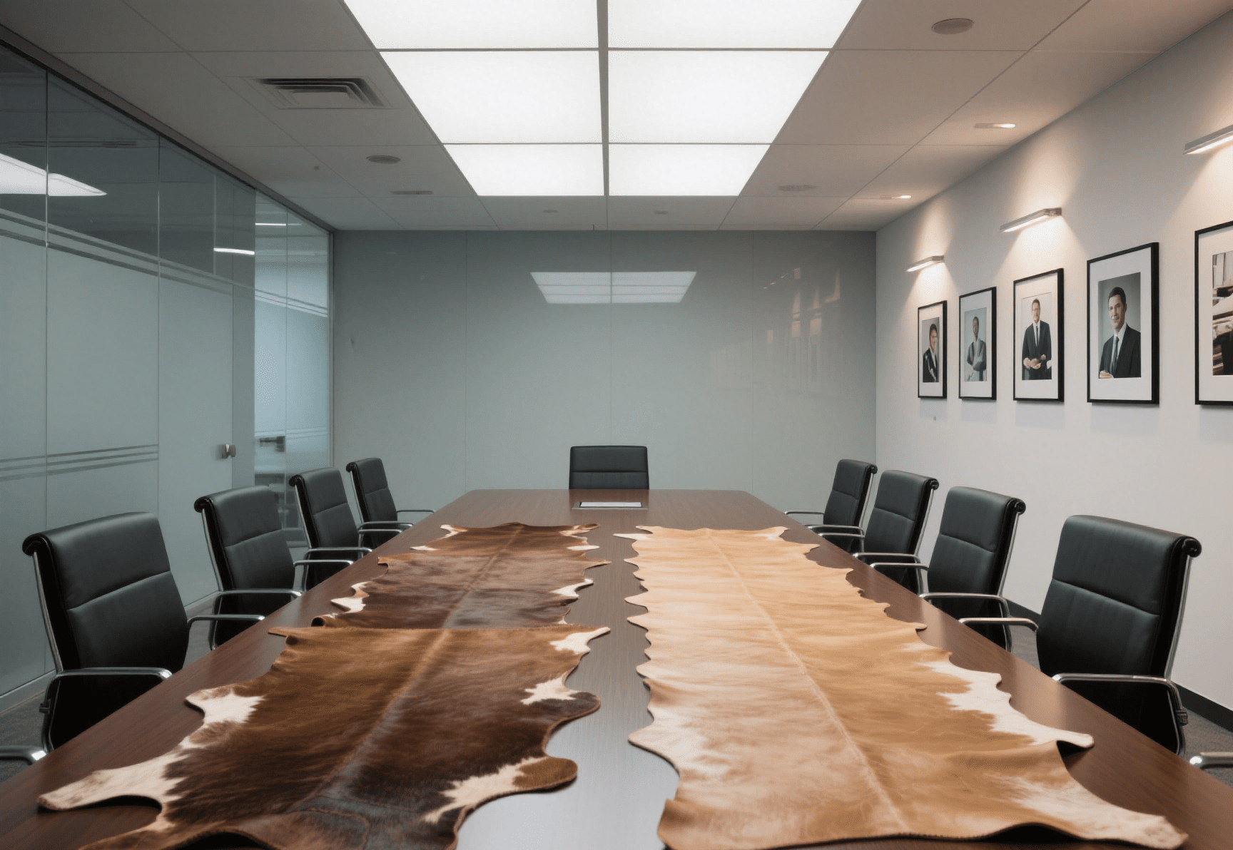 Comparison between real and fake cowhide rugs side by side