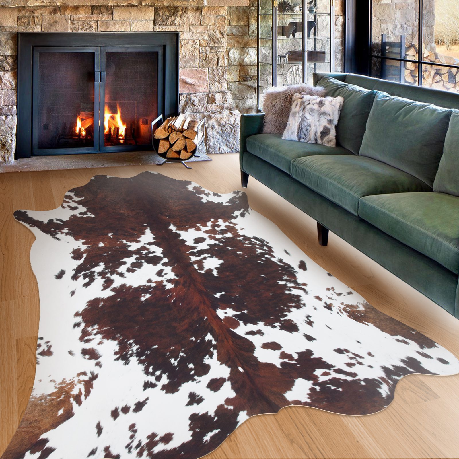 Faux Cowhide Rug,Brown Cowhide Area Rug Western Decor Outdoor Carpet For Living Room,Bedroom,Batheroom Christmas Gifts