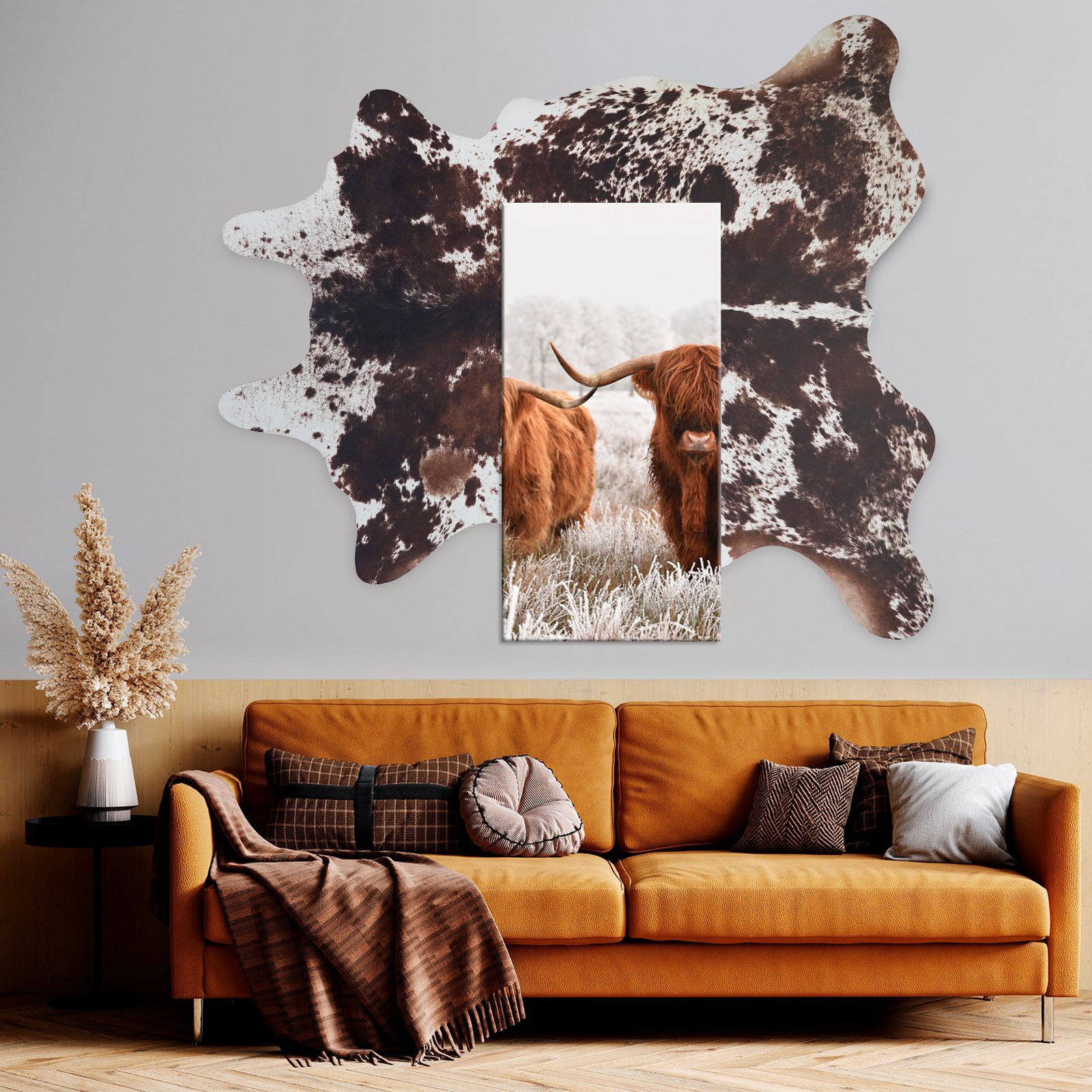 Faux Cowhide Rug Non-slip Brown Cow Print Rug for Living Room and 