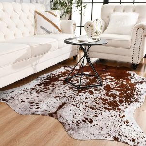 Red brown gray faux cowhide rug