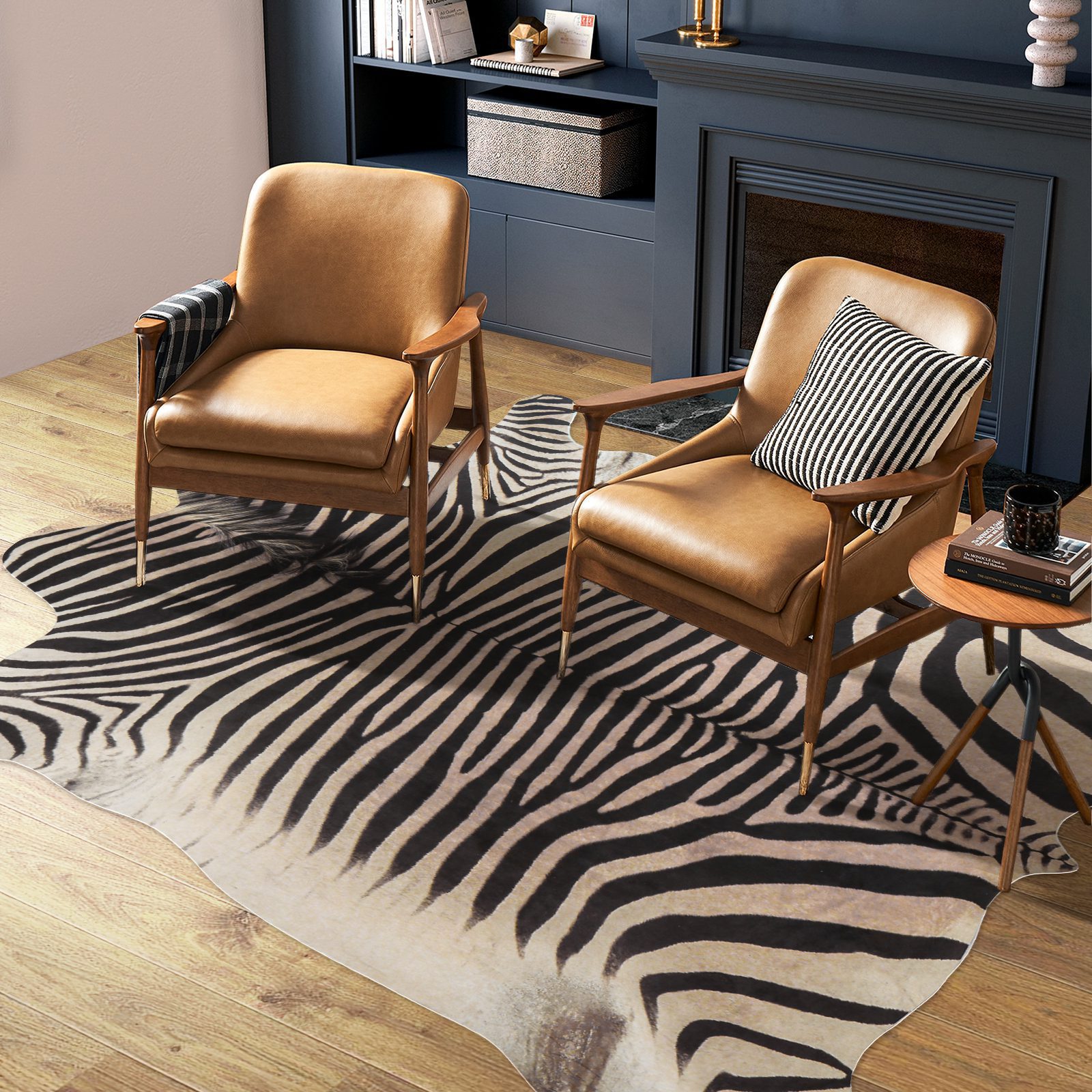 Yellow zebra print faux cowhide rug