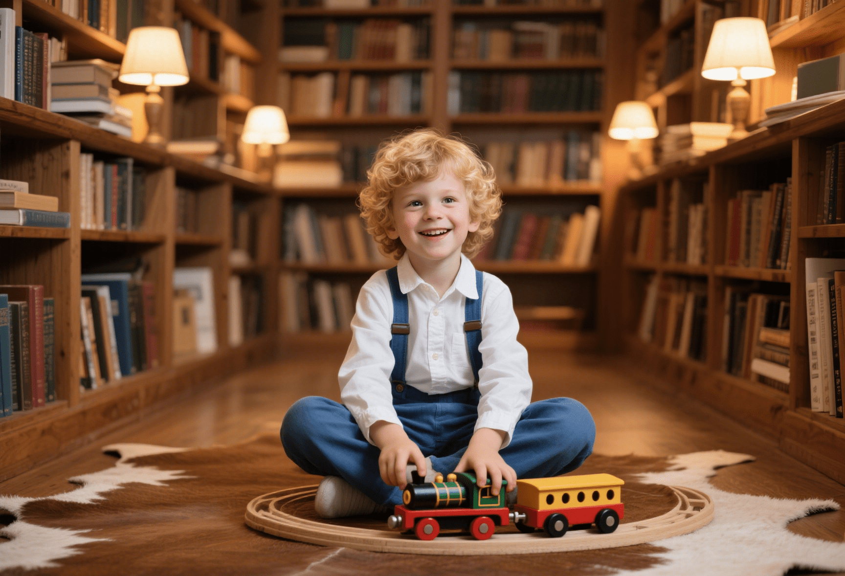 Durable faux cowhide rug under a kid’s study area