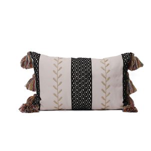 Boho Throw Pillow,18*18 Brown Ethnic Style Tassel Design Moroccan Throw Pillows Boho Lumbar Pillow Cover For Sofa Couch Bed, Olive Neutral Western Decoration