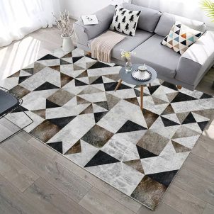Patchwork Faux Cowhide Rug,Patchwork Rectangular Carpet Western Decor Brown And White Cow hide for living room,bedroom Triangle Designs