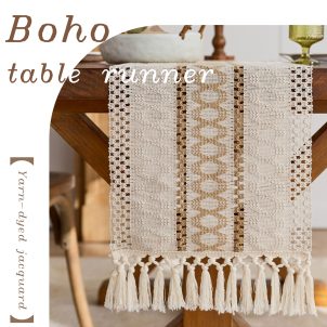 Boho Table Runner,12×72inch Tan Table Runner Ivory Table Runner Long Natural Cotton For Home Dining Outdoor Table décor, for Modern Farmhouse Decor